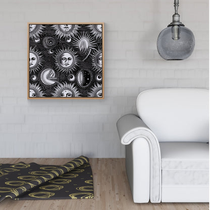 Moon and Sun Black White Framed Canvas