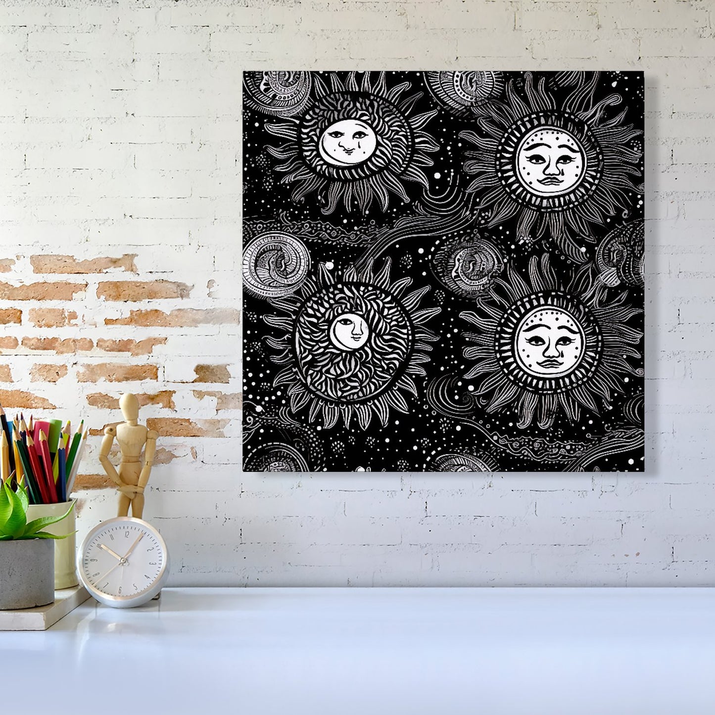 Moon and Sun White Black Canvas