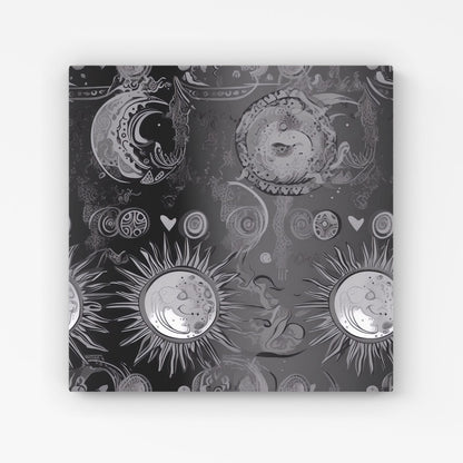 Black Grey Abstract Sun and Moon Canvas