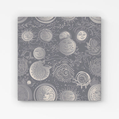Sun and Moon in Grey Canvas