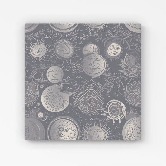 Sun and Moon in Grey Canvas