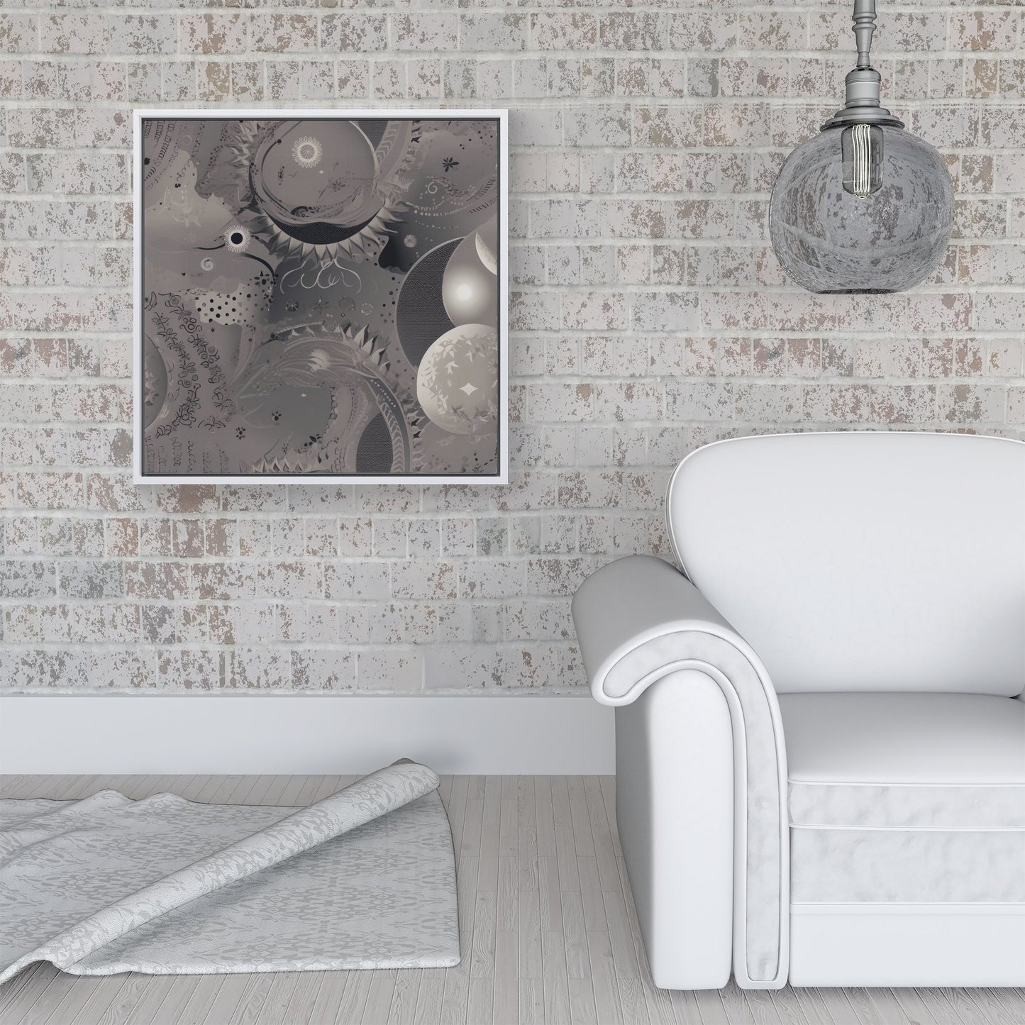 Abstract Moon Shapes Framed Canvas