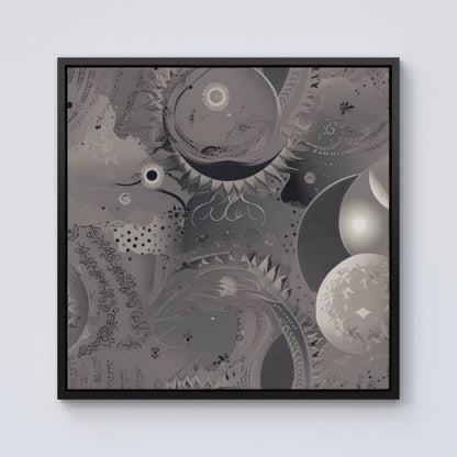Abstract Moon Shapes Framed Canvas
