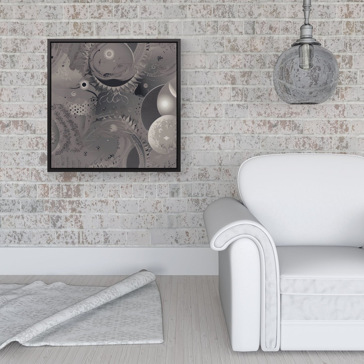 Abstract Moon Shapes Framed Canvas