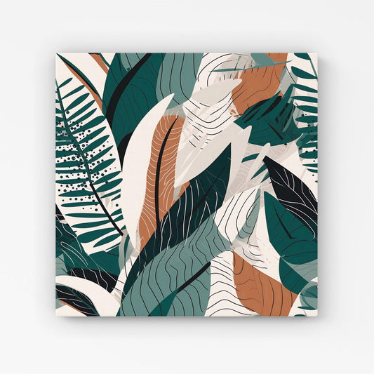 Autumn Tropical Leaves Green Brown Canvas