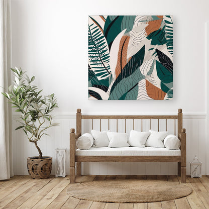 Autumn Tropical Leaves Green Brown Canvas