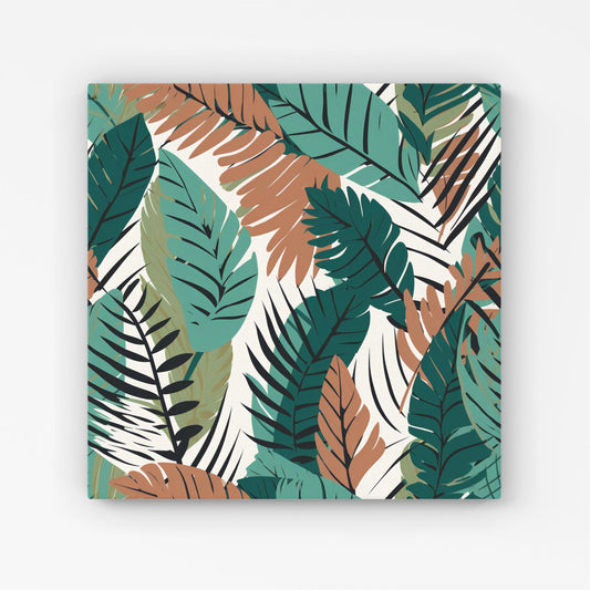 Tropical Floral Leaves Green Brown Canvas