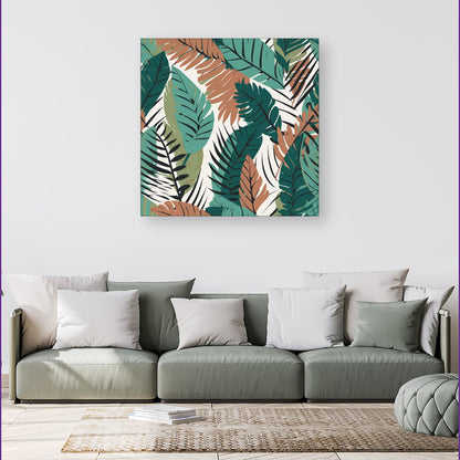 Tropical Floral Leaves Green Brown Canvas