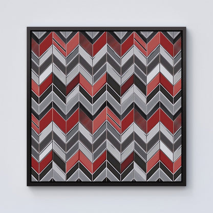 Red Grey Geometric Pattern Framed Canvas