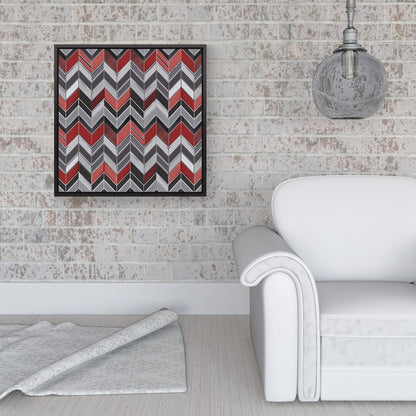 Red Grey Geometric Pattern Framed Canvas