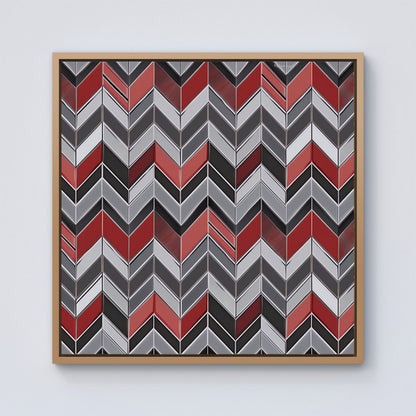 Red Grey Geometric Pattern Framed Canvas