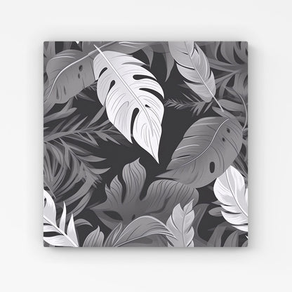 Black White Tropical Leaves Canvas