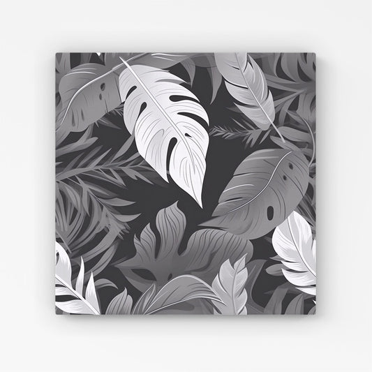Black White Tropical Leaves Canvas
