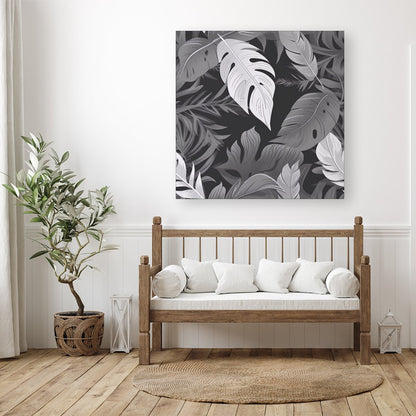 Black White Tropical Leaves Canvas