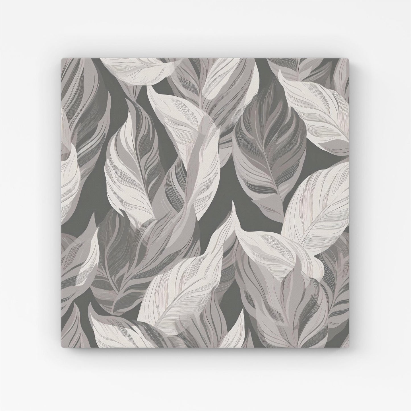 Grey Floral Leaves Canvas