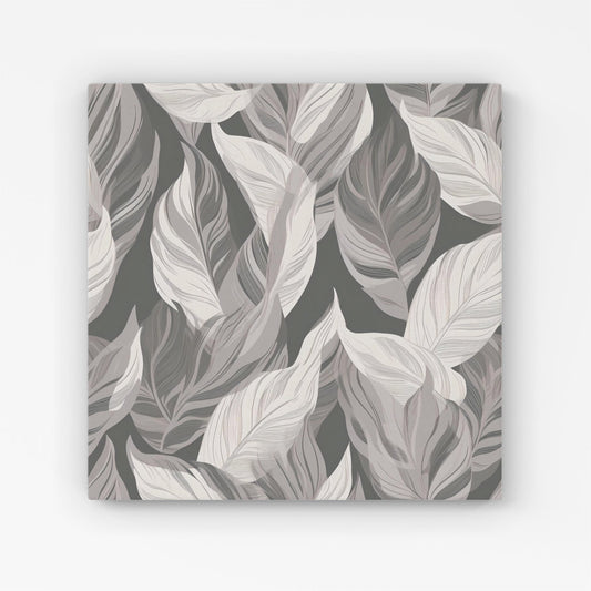 Grey Floral Leaves Canvas