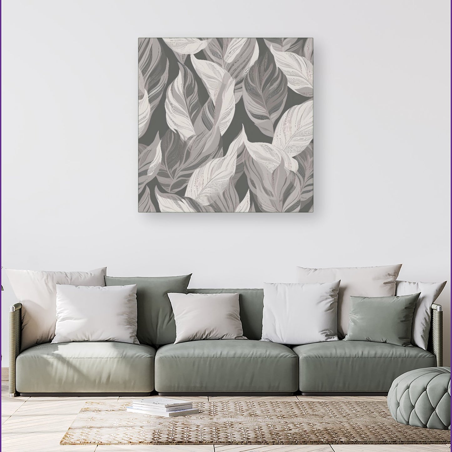 Grey Floral Leaves Canvas