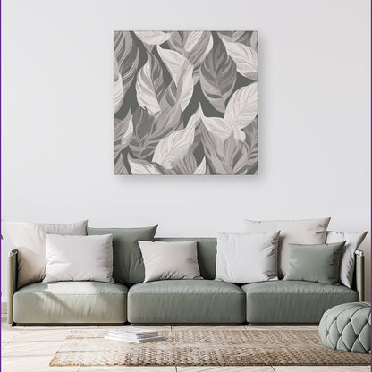 Grey Floral Leaves Canvas