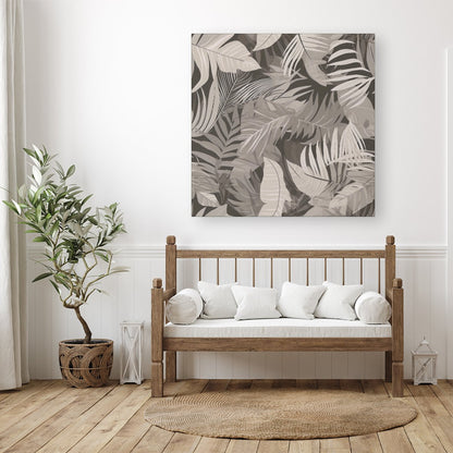 Grey Brown Tropical Leaves Canvas