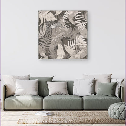 Grey Brown Tropical Leaves Canvas
