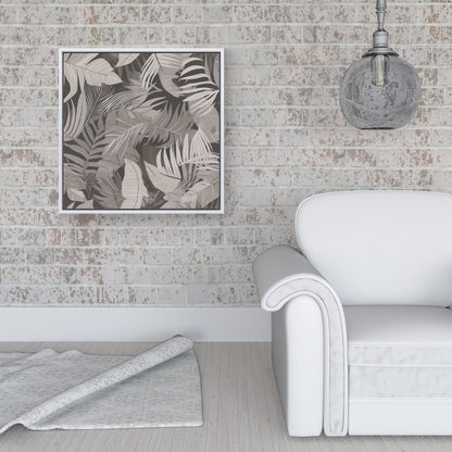 Grey Brown Tropical Leaves Framed Canvas