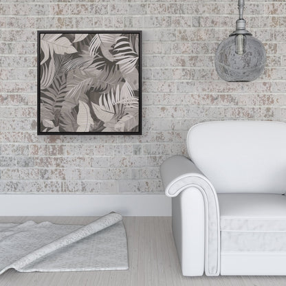 Grey Brown Tropical Leaves Framed Canvas
