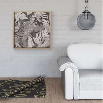Grey Brown Tropical Leaves Framed Canvas