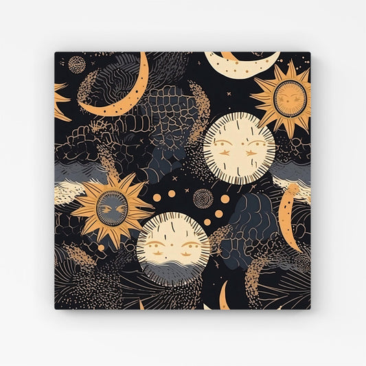 Gold Sun and Moon Canvas