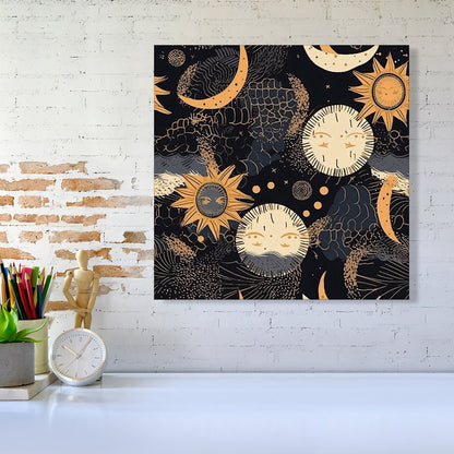 Gold Sun and Moon Canvas