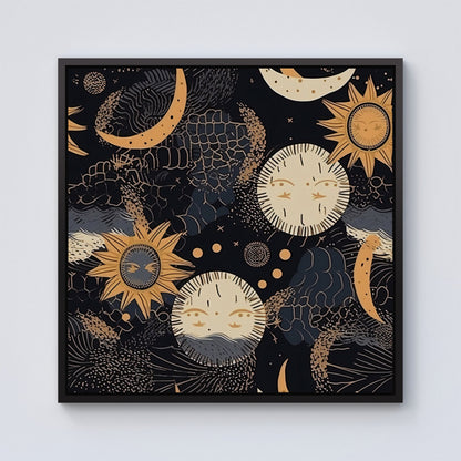 Gold Sun and Moon Framed Canvas