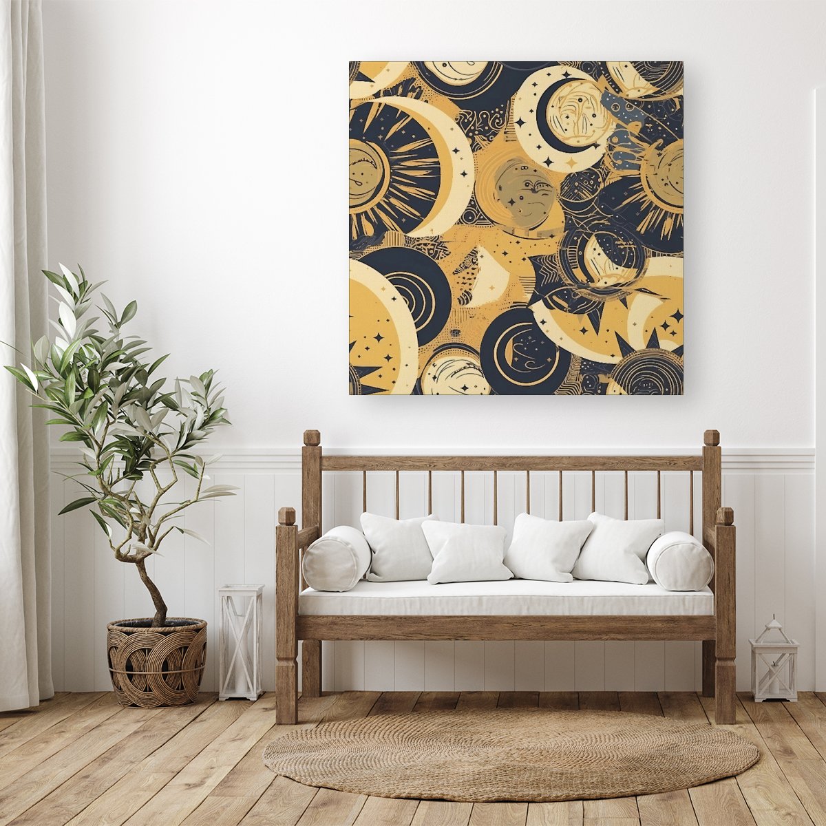 Blue Gold Moon and Sun Canvas