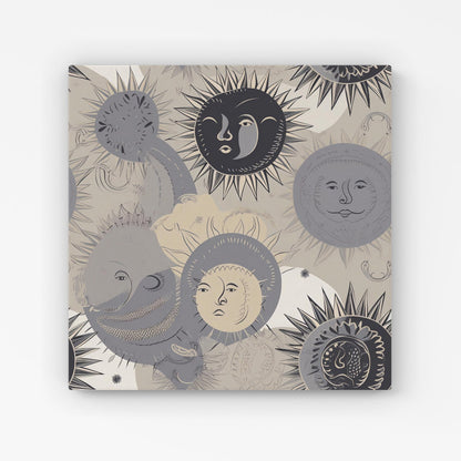Grey Black Abstract Moon and Sun Canvas