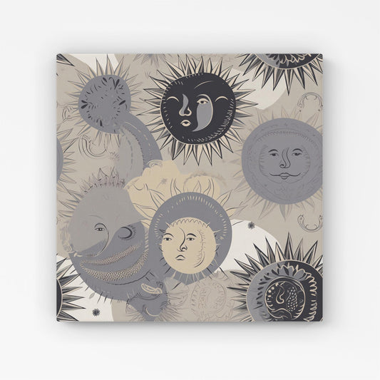 Grey Black Abstract Moon and Sun Canvas