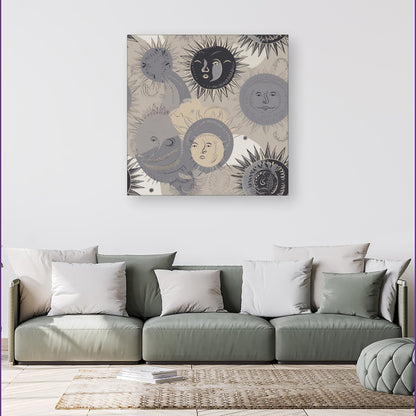 Grey Black Abstract Moon and Sun Canvas