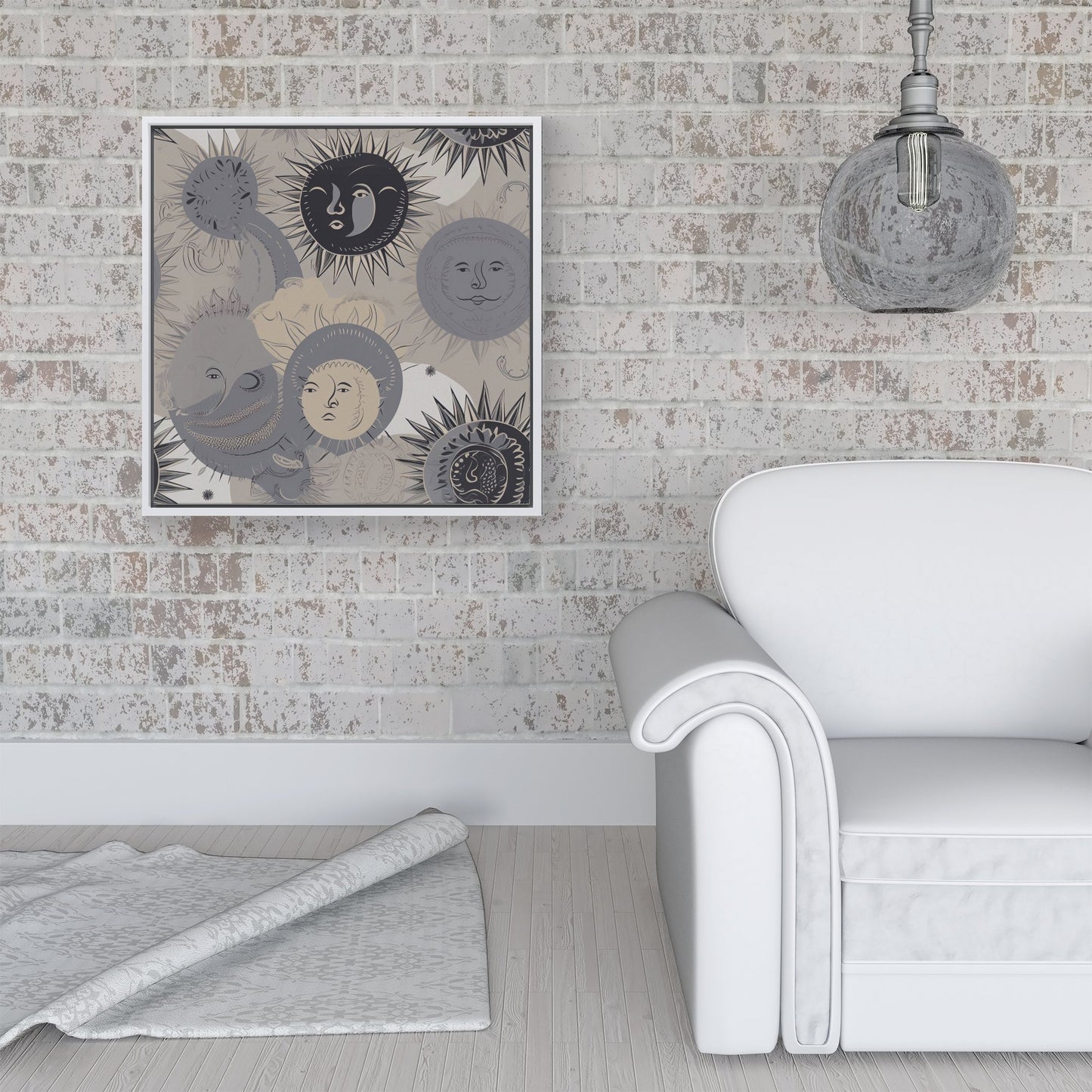 Grey Black Abstract Moon and Sun Framed Canvas