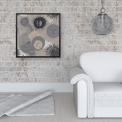 Grey Black Abstract Moon and Sun Framed Canvas