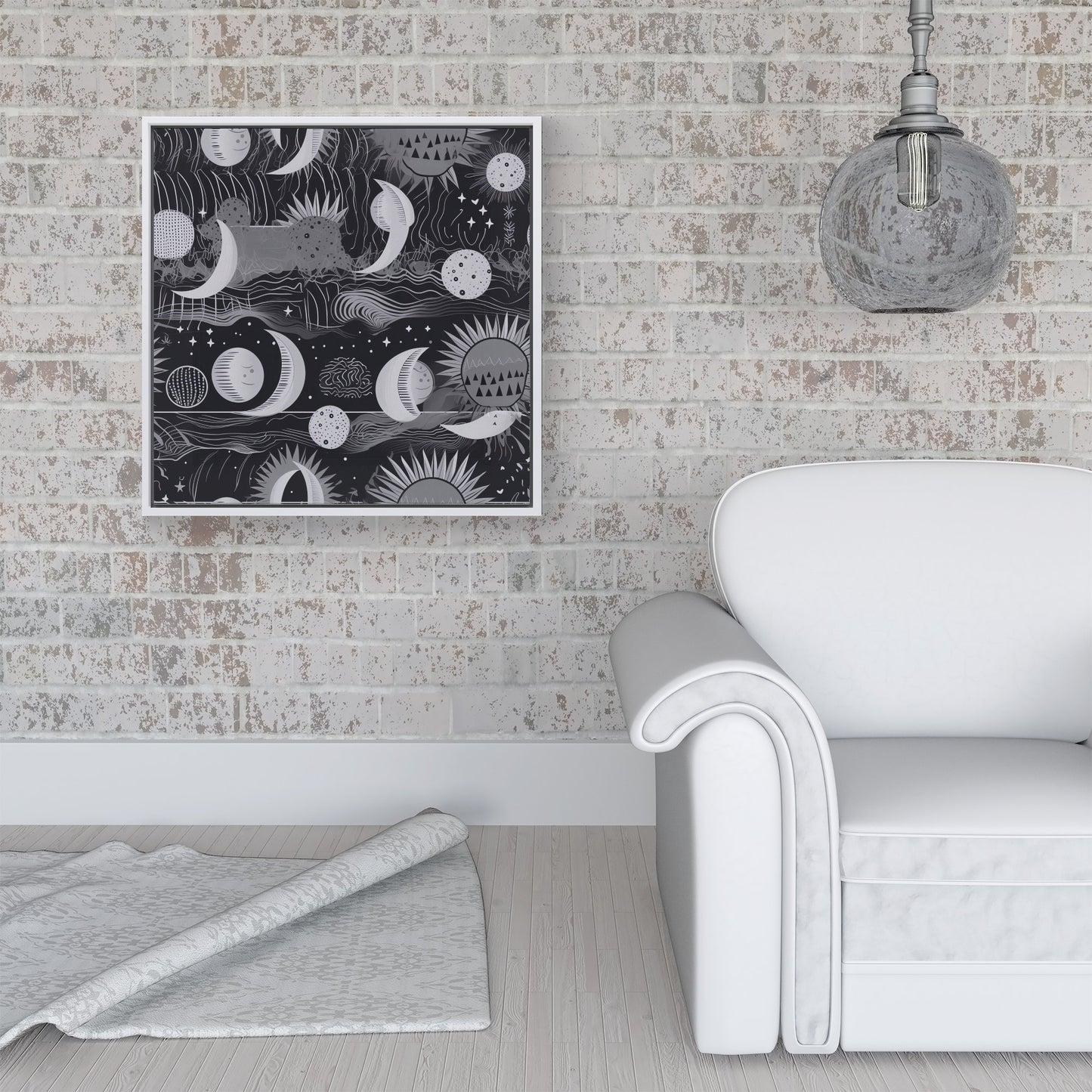 Abstract Black White Moon and Sun Framed Canvas