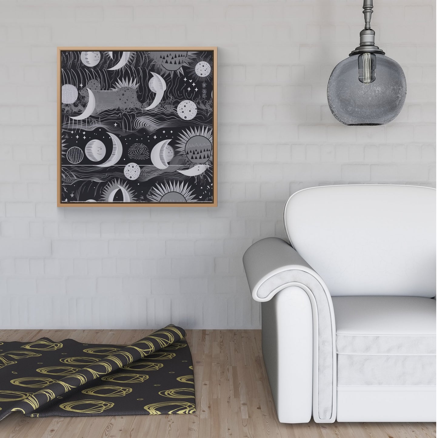 Abstract Black White Moon and Sun Framed Canvas