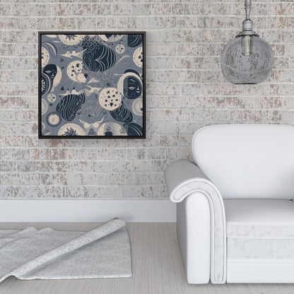 Abstract Moon and Stars Framed Canvas
