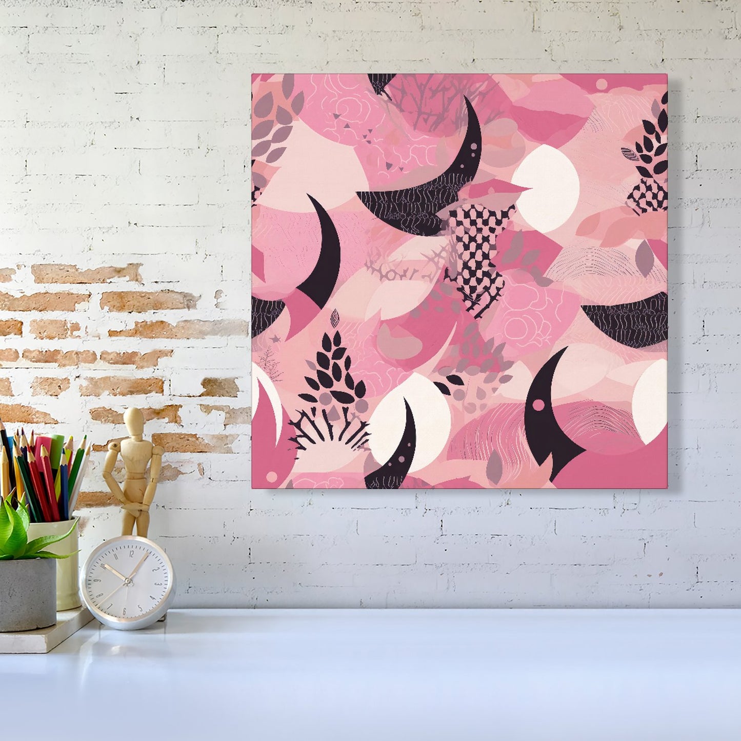 Abstract Pink Moon Pattern Canvas