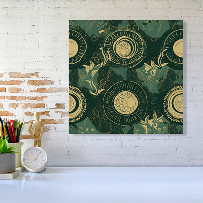 Abstract Green Gold Moon Pattern Canvas