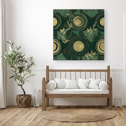 Abstract Green Gold Moon Pattern Canvas