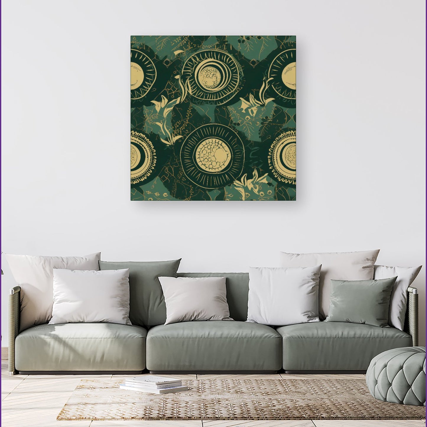 Abstract Green Gold Moon Pattern Canvas