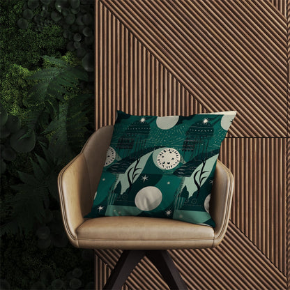 Abstact Green Cream Moon and Stars Outdoor Cushion