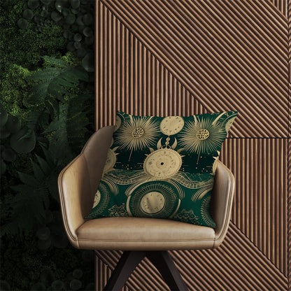 Green Moon and Sun Abstract Pattern Outdoor Cushion