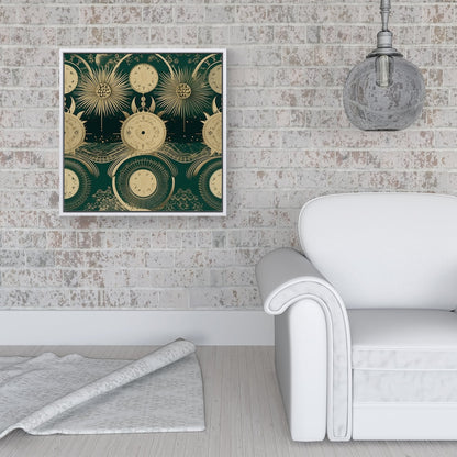 Green Moon and Sun Abstract Pattern Framed Canvas