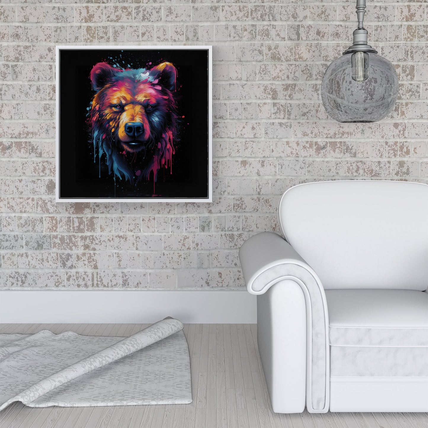 Splashart Bear Face Framed Canvas