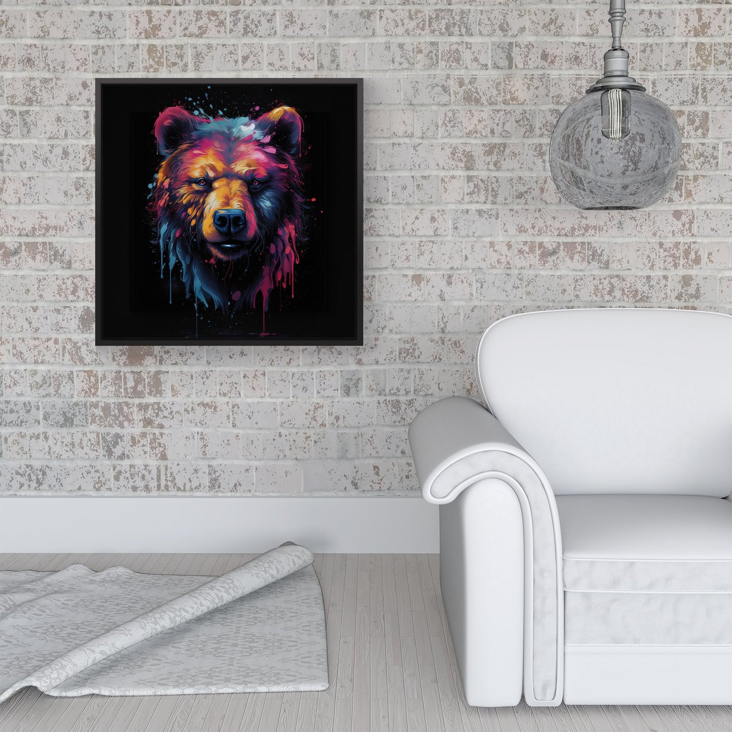 Splashart Bear Face Framed Canvas