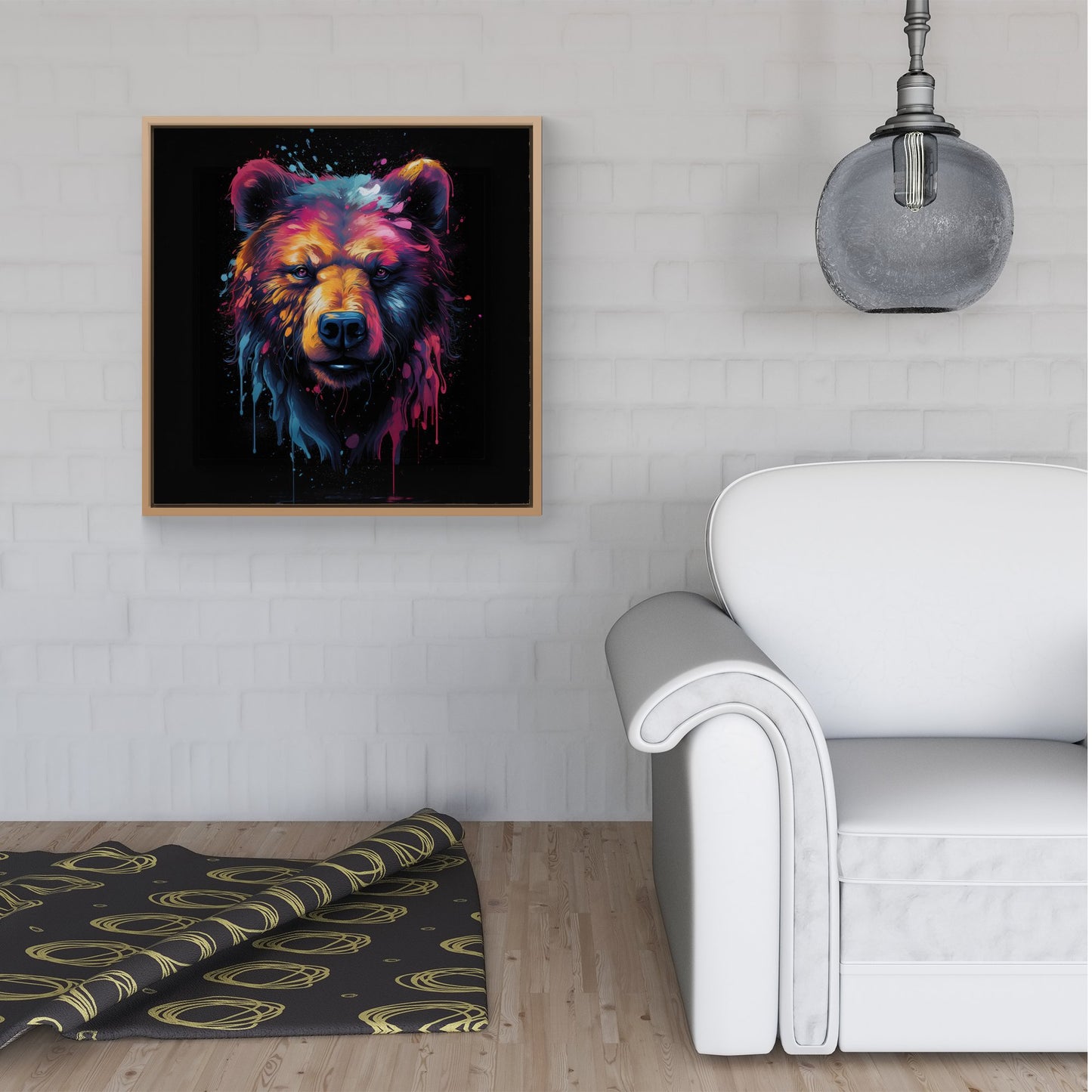 Splashart Bear Face Framed Canvas