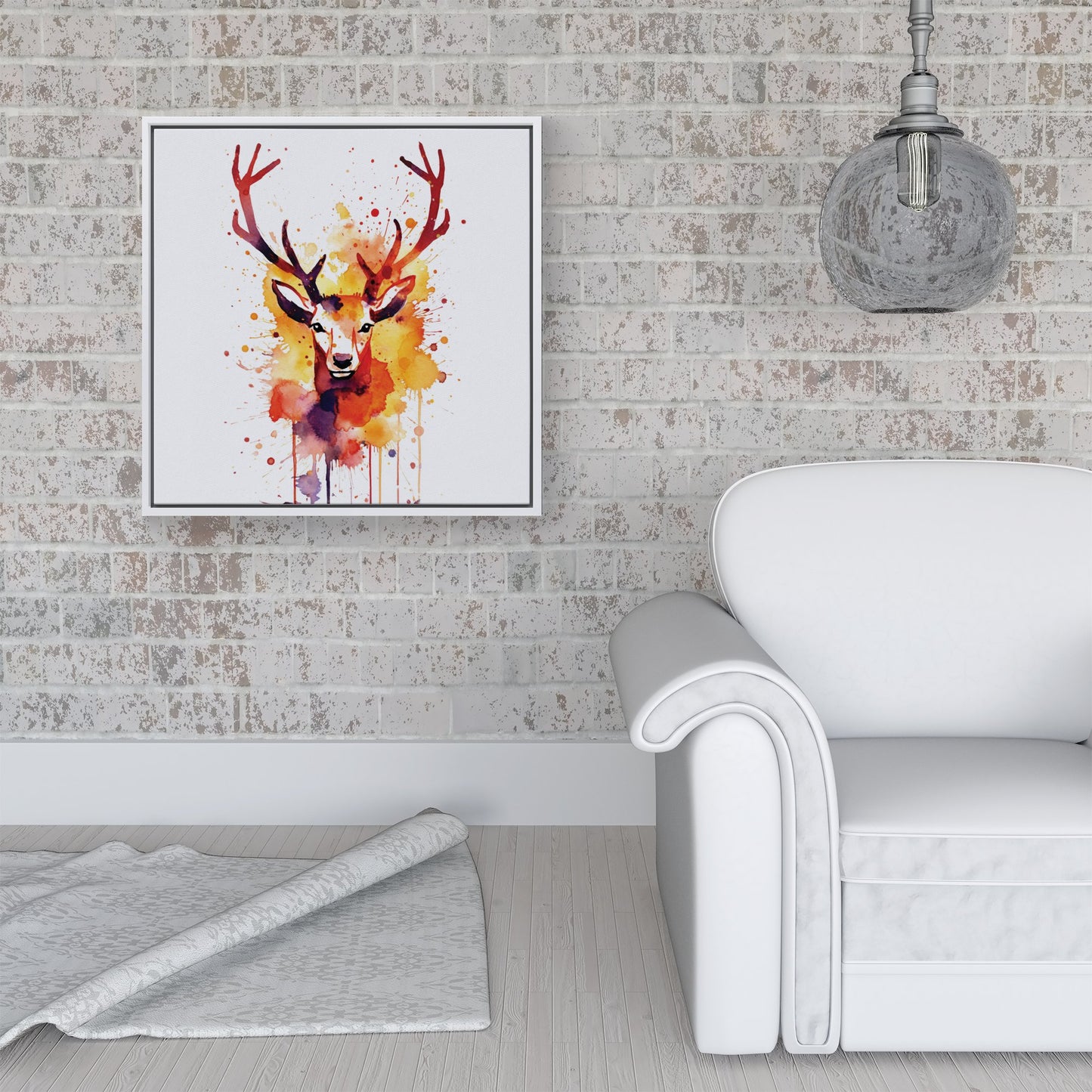 Watercolour Stag Face Framed Canvas